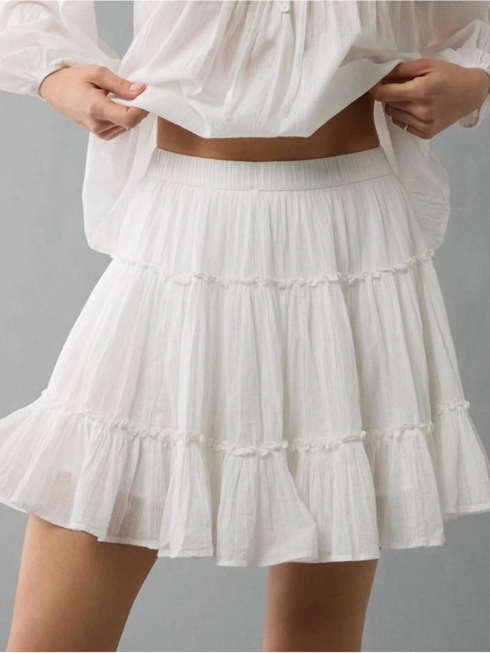 American Eagle Outfitters White Ruffled Tiered Mini Skirt
